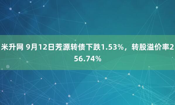 米升网 9月12日芳源转债下跌1.53%，转股溢价率256.74%